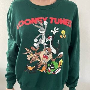 Looney Tunes Green Graphic Crewneck Sweatshirt